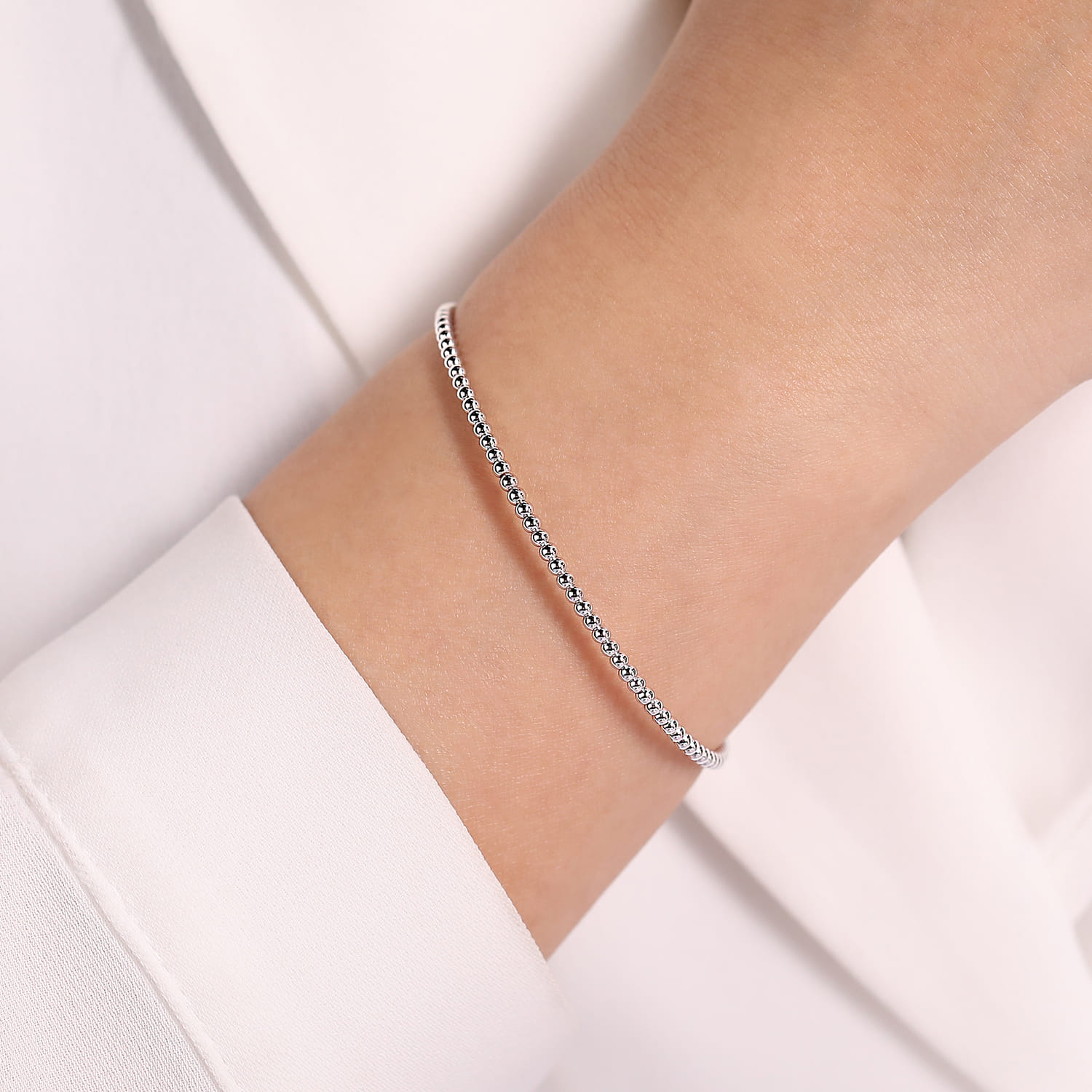 Split 14K White Gold Beaded Bujukan Bangle - Shot 4
