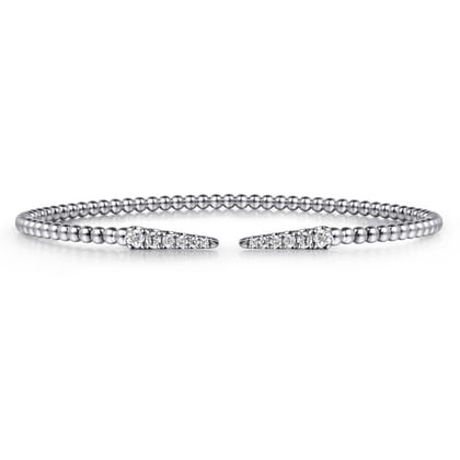 Split 14K White Gold Bujukan Bead Cuff Bracelet with Diamond Pave Spikes