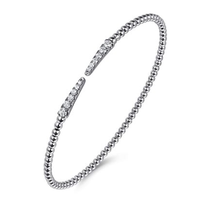Split 14K White Gold Bujukan Bead Cuff Bracelet with Diamond Pave Spikes