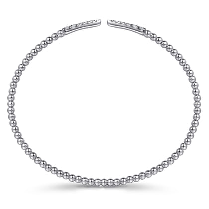 Split 14K White Gold Bujukan Bead Cuff Bracelet with Diamond Pave Spikes