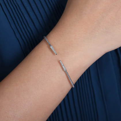 Split 14K White Gold Bujukan Bead Cuff Bracelet with Diamond Pave Spikes