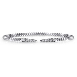 Split 14K White Gold Bujukan Bead Cuff Bracelet with Diamond Pave Spikes