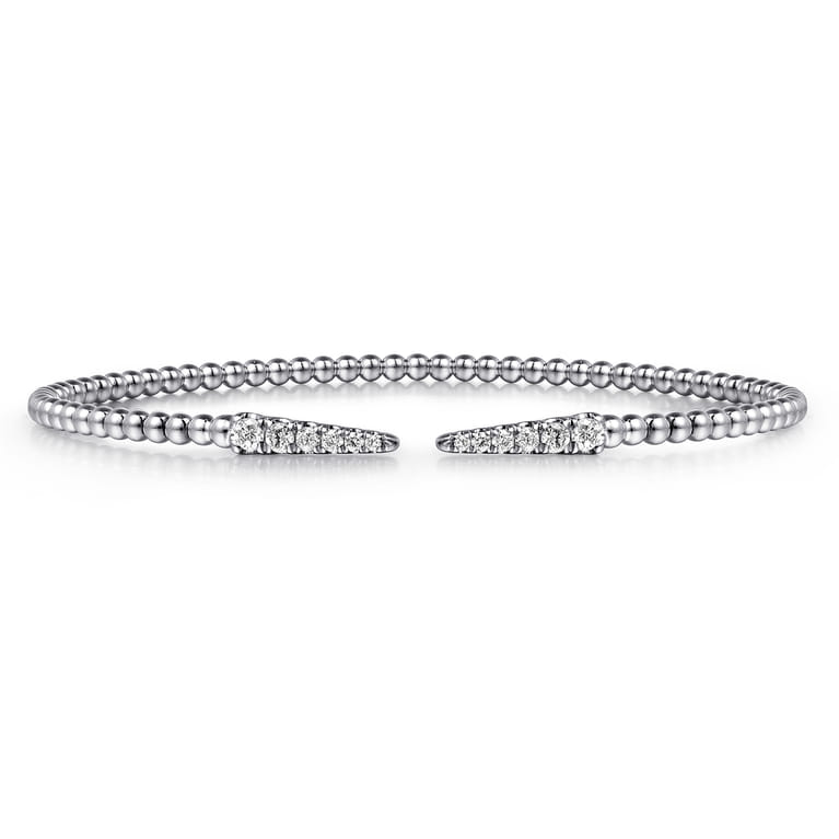 Split 14K White Gold Bujukan Bead Cuff Bracelet with Diamond Pave Spikes - 0.25 ct - Shot 1