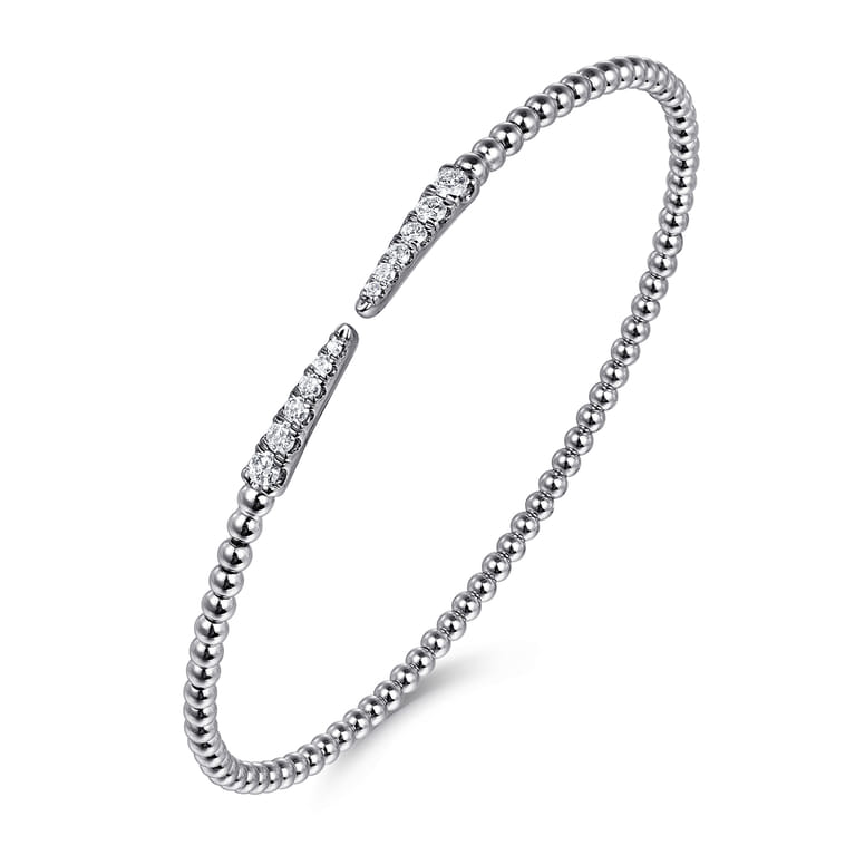 Split 14K White Gold Bujukan Bead Cuff Bracelet with Diamond Pave Spikes - 0.25 ct - Shot 2