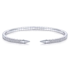 Split 14K White Gold Diamond Spear Bangle