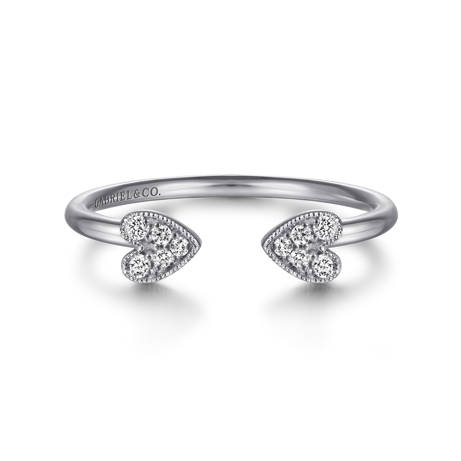Split 14K White Gold Pave Diamond Heart Ring