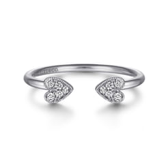 Split 14K White Gold Pavé Diamond Heart Ring