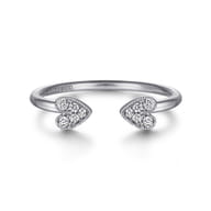 Split 14K White Gold Pave Diamond Heart Ring
