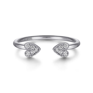 Split 14K White Gold Pave Diamond Heart Ring