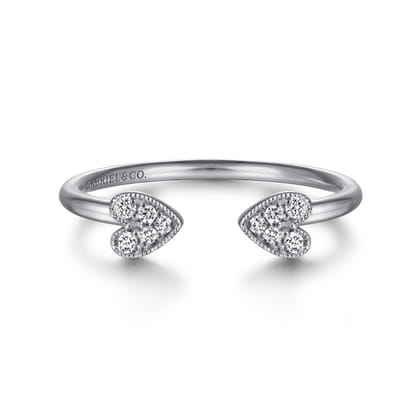 Split 14K White Gold Pave Diamond Heart Ring