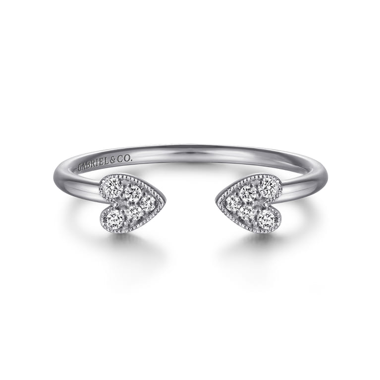 Split 14K White Gold Pave Diamond Heart Ring - 0.07 ct - Shot 1