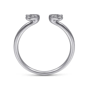 Split 14K White Gold Pave Diamond Heart Ring