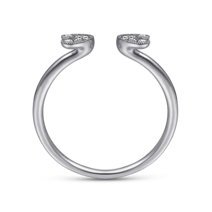 Split 14K White Gold Pave Diamond Heart Ring