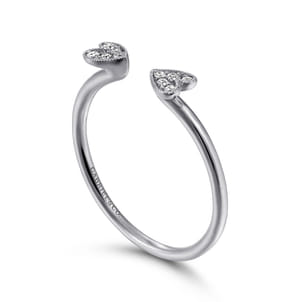 Split 14K White Gold Pave Diamond Heart Ring