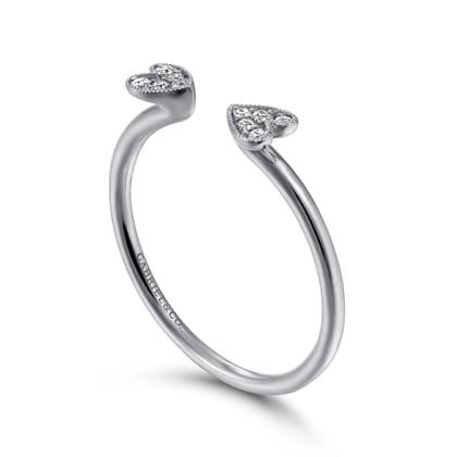 Split 14K White Gold Pave Diamond Heart Ring