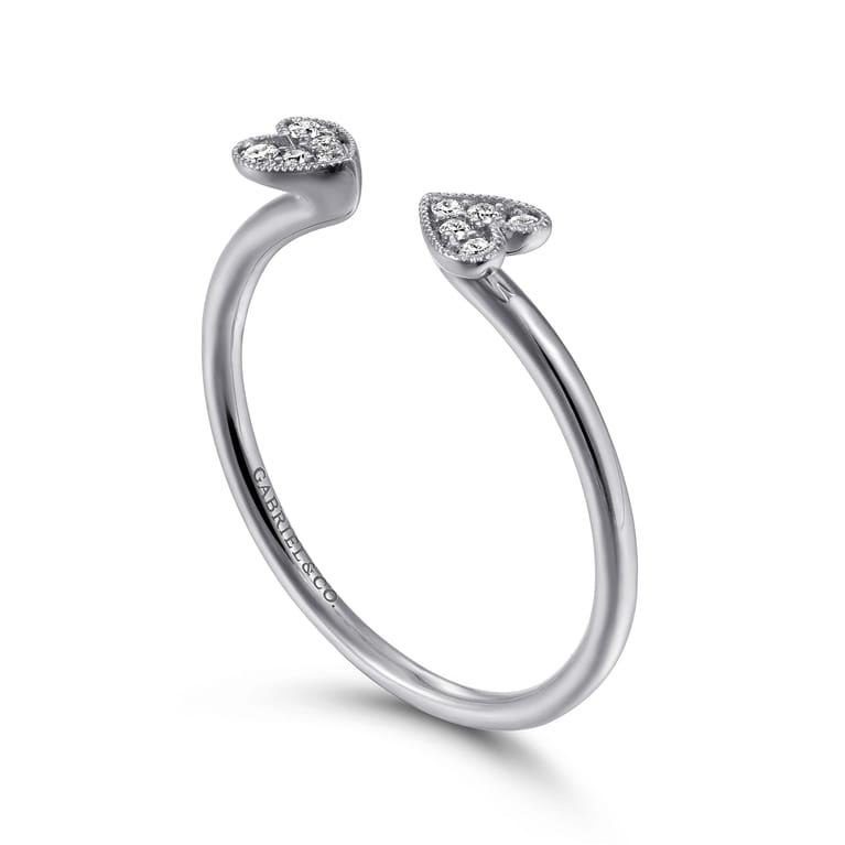 Split 14K White Gold Pave Diamond Heart Ring - 0.07 ct - Shot 3