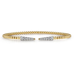 Split 14K Yellow Gold Bujukan Bead Cuff Bracelet with Diamond Pave Spikes