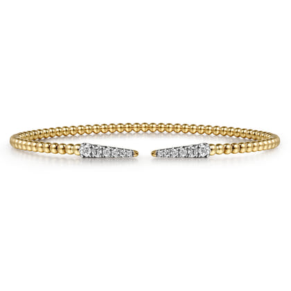 Split 14K Yellow Gold Bujukan Bead Cuff Bracelet with Diamond Pave Spikes