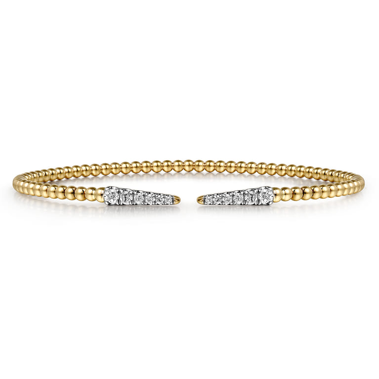 Split 14K Yellow Gold Bujukan Bead Cuff Bracelet with Diamond Pave Spikes - 0.25 ct - Shot 1