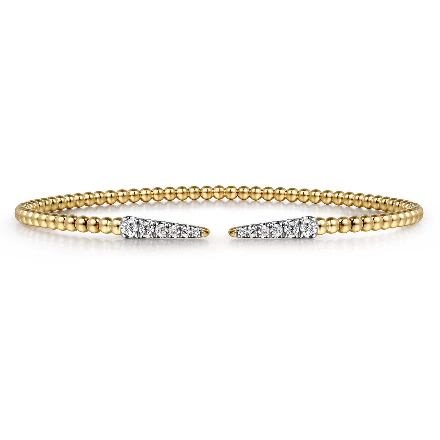 Split 14K Yellow Gold Bujukan Bead Cuff Bracelet with Diamond Pave Spikes - 0.25 ct - Shot 1
