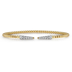 Split 14K Yellow Gold Bujukan Bead Cuff Bracelet with Diamond Pave Spikes