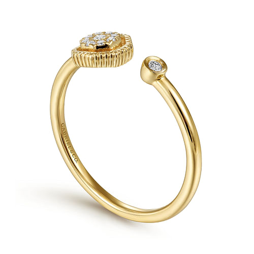 Split 14K Yellow Gold Diamond Ring with Pave Hexagon and Bezel Stone - 0.07 ct - Shot 3