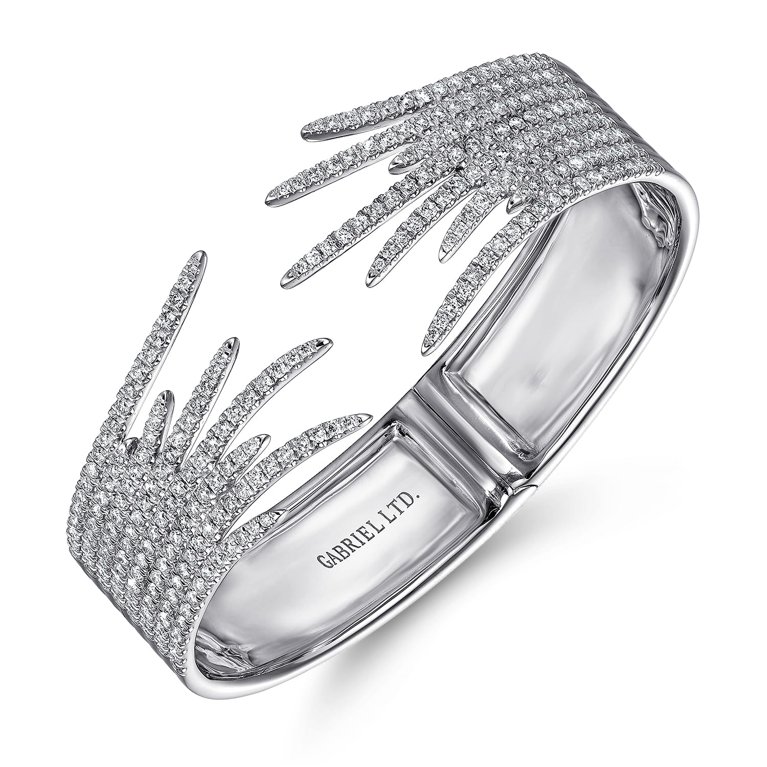 Split 18K White Gold Fan Diamond Bangle - 2.57 ct - Shot 2