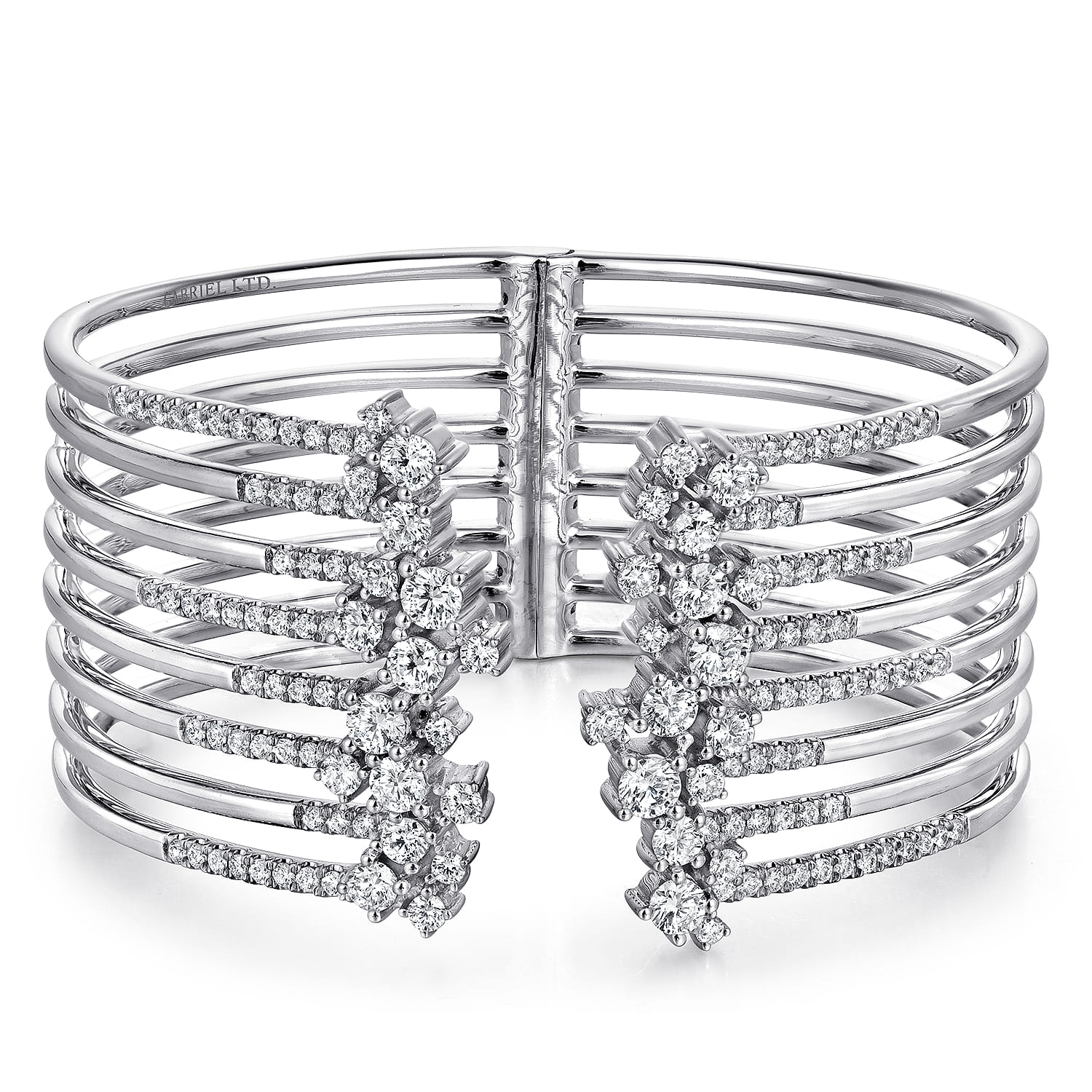 Split 18K White Gold Multi Row Diamond Bangle - 3 ct - Shot 1