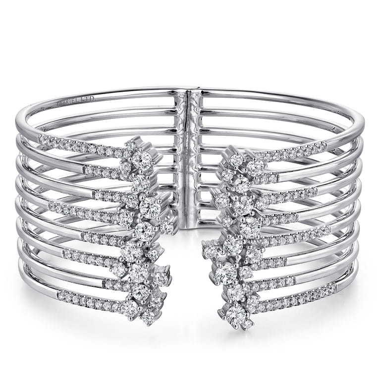Split 18K White Gold Multi Row Diamond Bangle - 3 ct - Shot 1