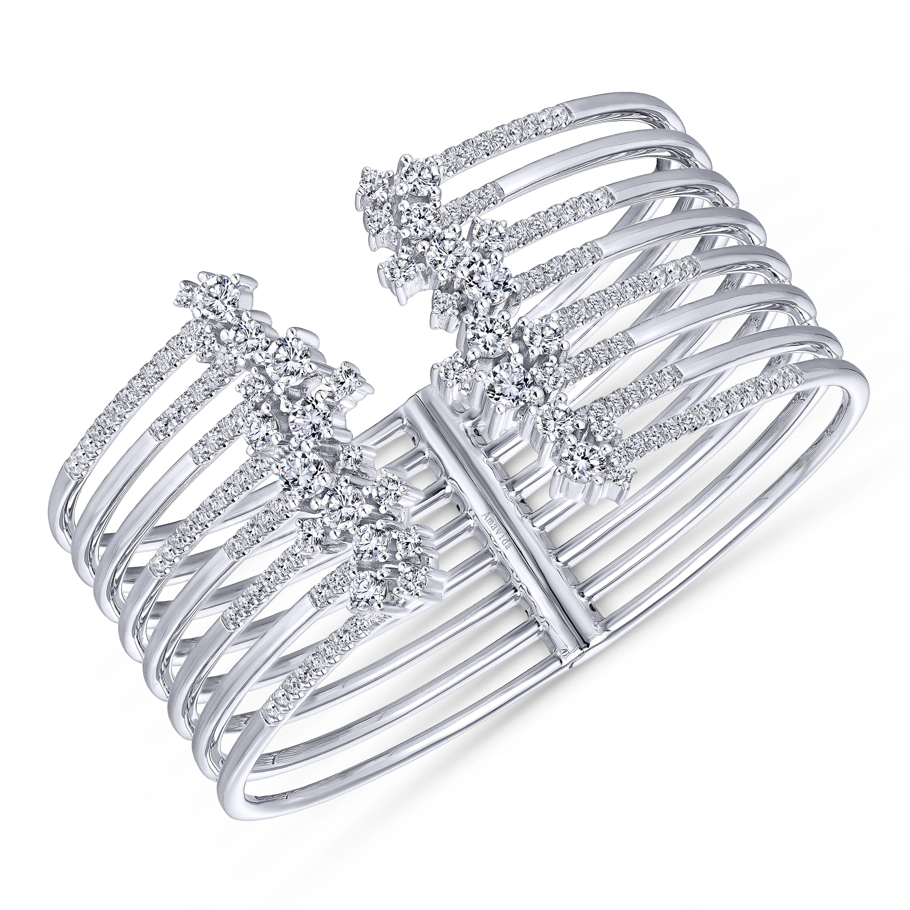 Split 18K White Gold Multi Row Diamond Bangle - 3 ct - Shot 2