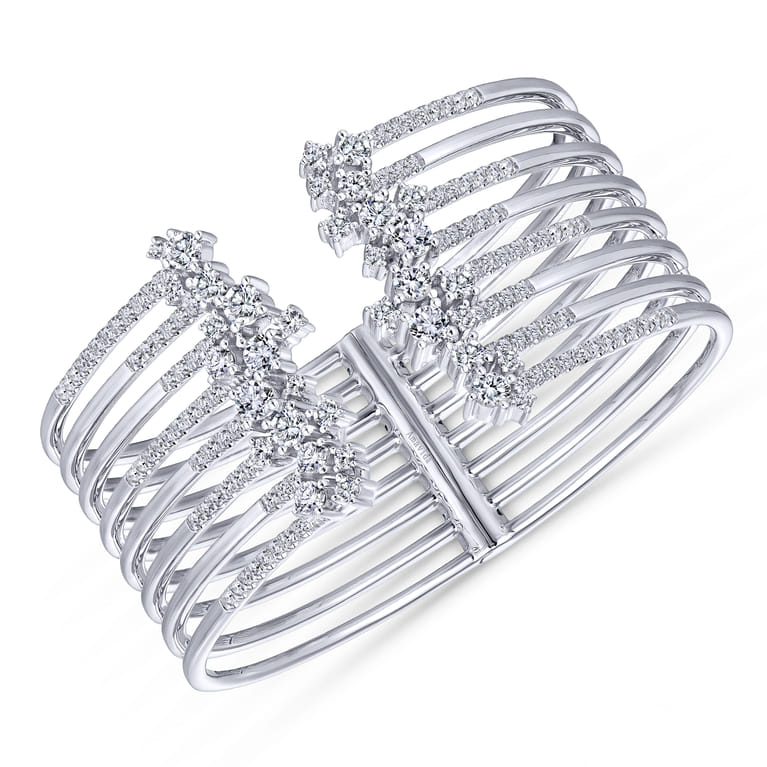 Split 18K White Gold Multi Row Diamond Bangle - 3 ct - Shot 2