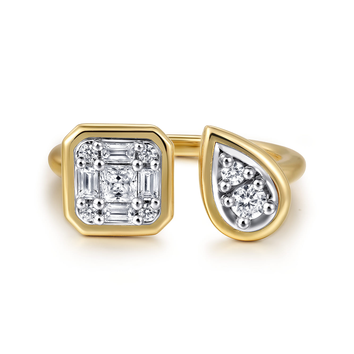 Stackable Open Ring 14K White and Yellow Gold Diamond 0.4ct