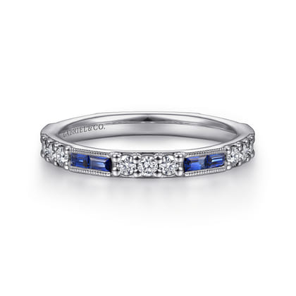 Stackable Ring 14K White Gold Diamond and Blue Sapphire 0.4ct