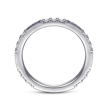 Stackable Ring 14K White Gold Diamond and Blue Sapphire 0.4ct