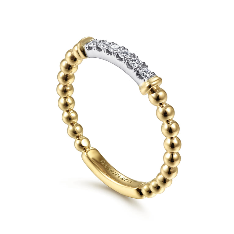 Stackable Ring 14K White and Yellow Gold Diamond 0.11ct Bujukan - 0.11 ct - Shot 3