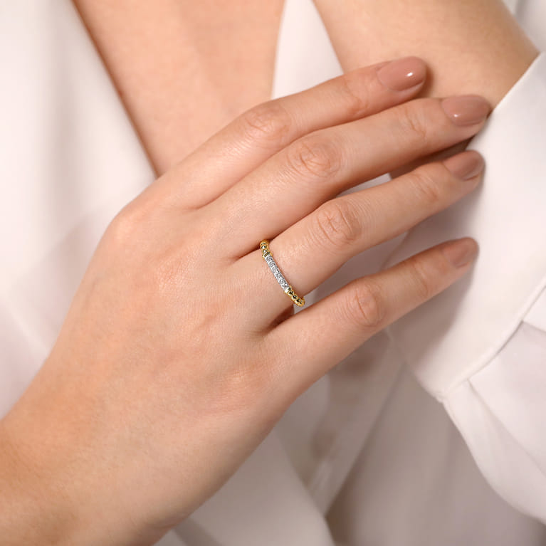 Stackable Ring 14K White and Yellow Gold Diamond 0.11ct Bujukan - 0.11 ct - Shot 5