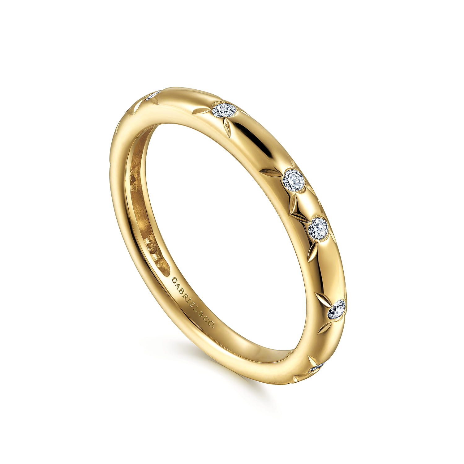 Stackable Ring 14K Yellow Gold Blue Diamond 0.15ct Bujukan - 0.15 ct - Shot 3