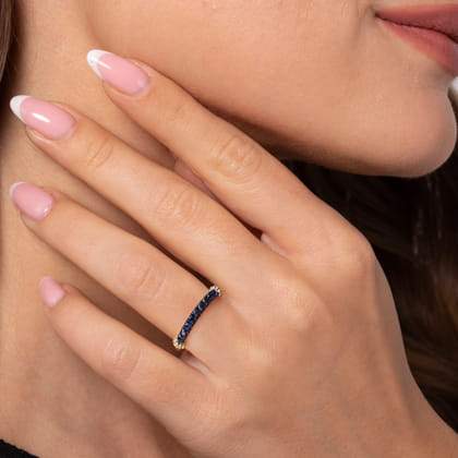 Stackable Ring 14K Yellow Gold Blue Sapphire Bujukan