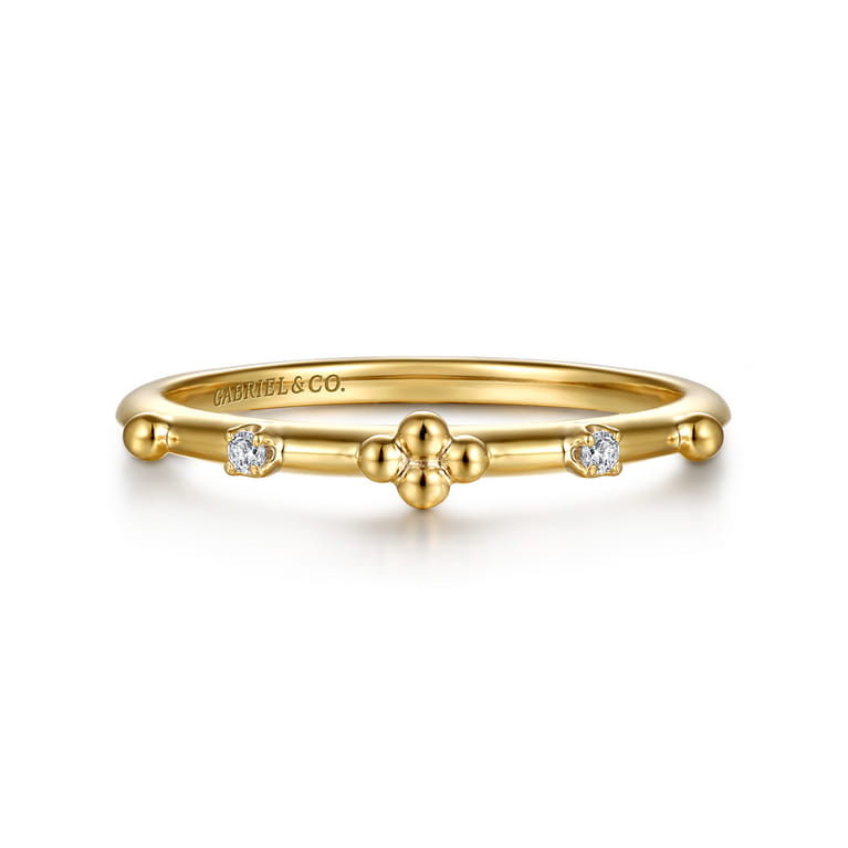 Stackable Ring 14K Yellow Gold Diamond 0.02ct Bujukan - 0.02 ct - Shot 1