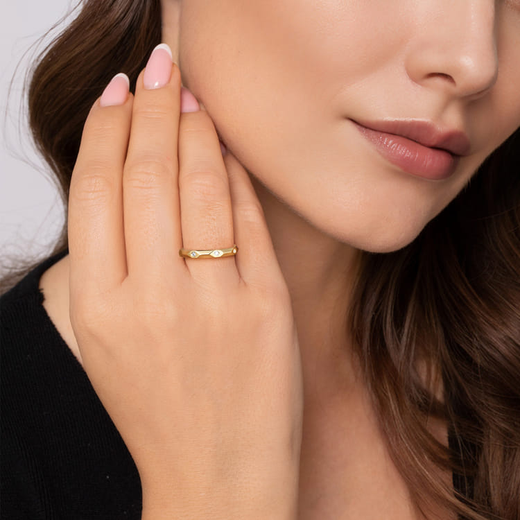 Stackable Ring 14K Yellow Gold Diamond 0.04ct