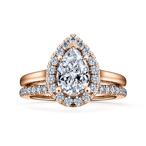 Stacy - 14K Rose Gold Pear Shape Halo Diamond Engagement Ring - 0.32 ct - Shot 4
