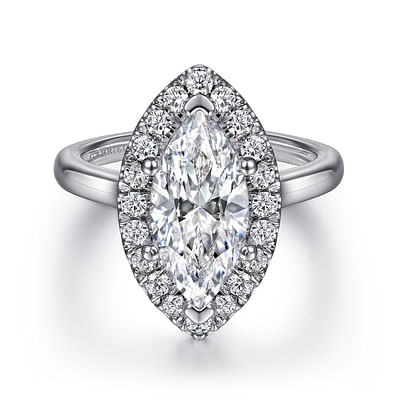 Stacy - 14K White Gold Marquise Halo Diamond Engagement Ring