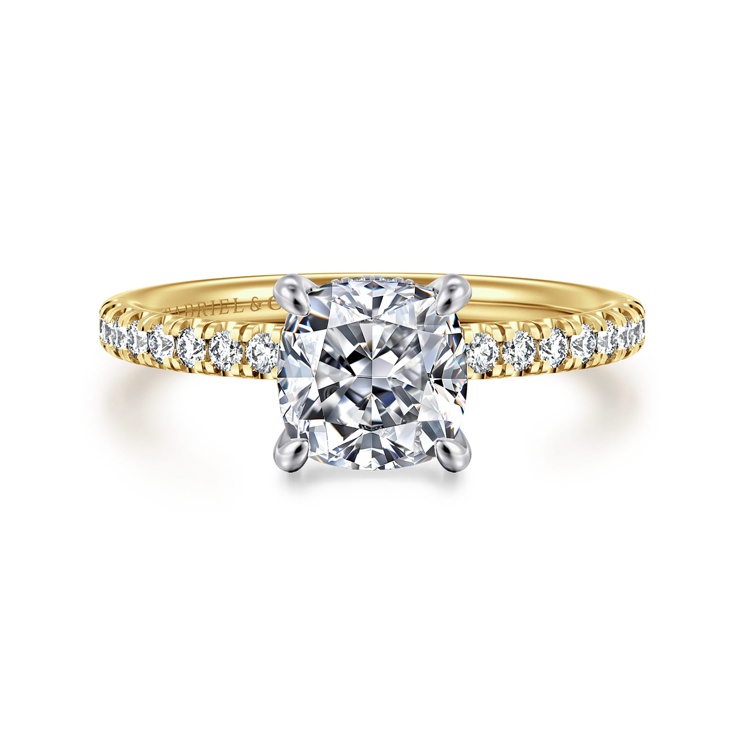 Stasia - 14K White-Yellow Gold Cushion Cut Diamond Engagement Ring