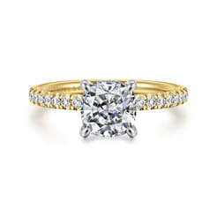 Stasia - 14K White-Yellow Gold Cushion Cut Diamond Engagement Ring