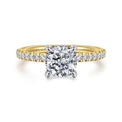 Stasia - 14K White-Yellow Gold Cushion Cut Diamond Engagement Ring