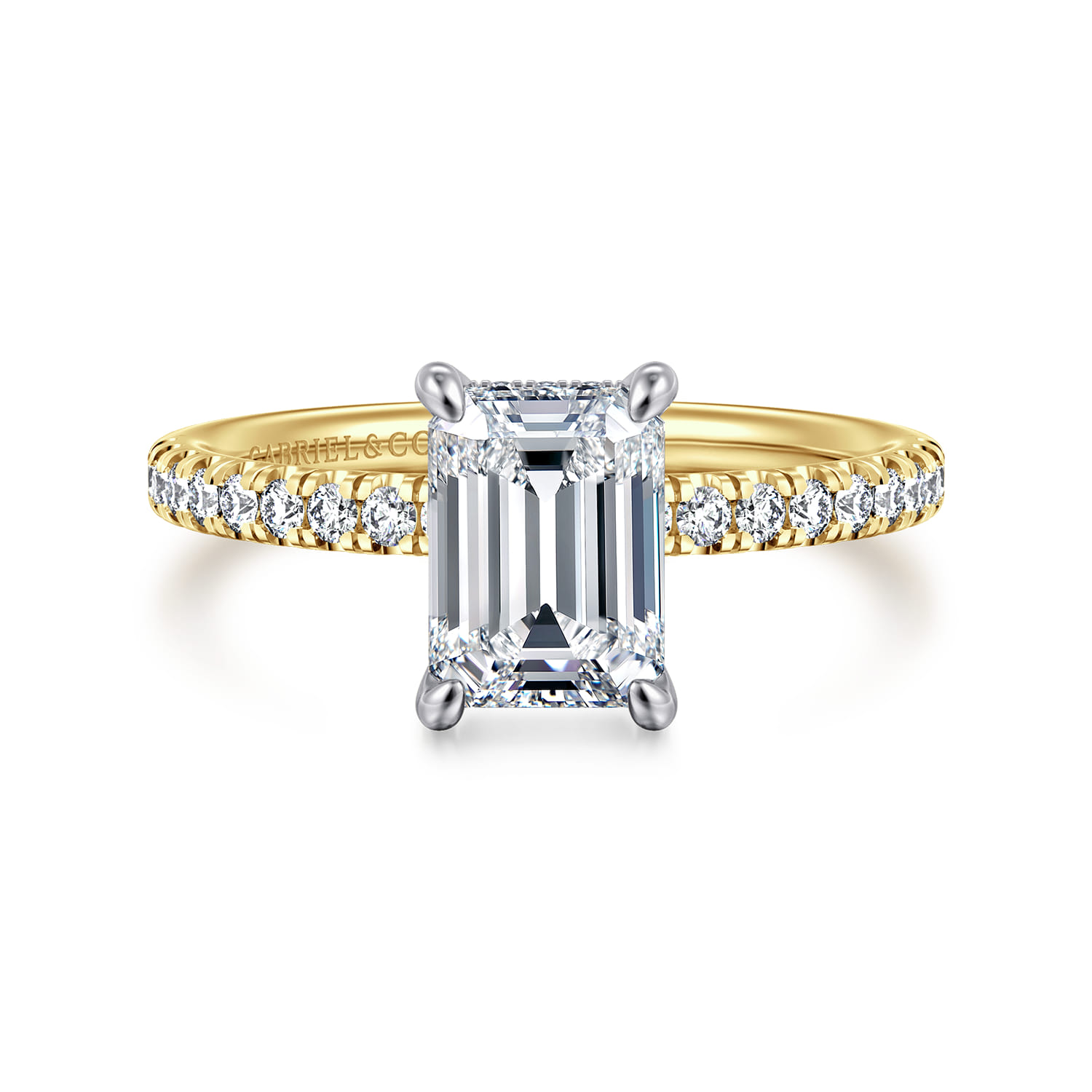 Stasia - 14K White-Yellow Gold Emerald Cut Diamond Engagement Ring