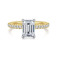 Stasia - 14K White-Yellow Gold Emerald Cut Diamond Engagement Ring