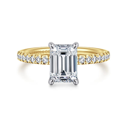 Stasia - 14K White-Yellow Gold Emerald Cut Diamond Engagement Ring