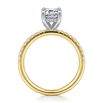 Stasia - 14K White-Yellow Gold Emerald Cut Diamond Engagement Ring