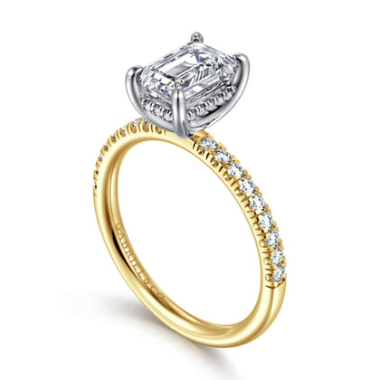 Stasia - 14K White-Yellow Gold Emerald Cut Diamond Engagement Ring